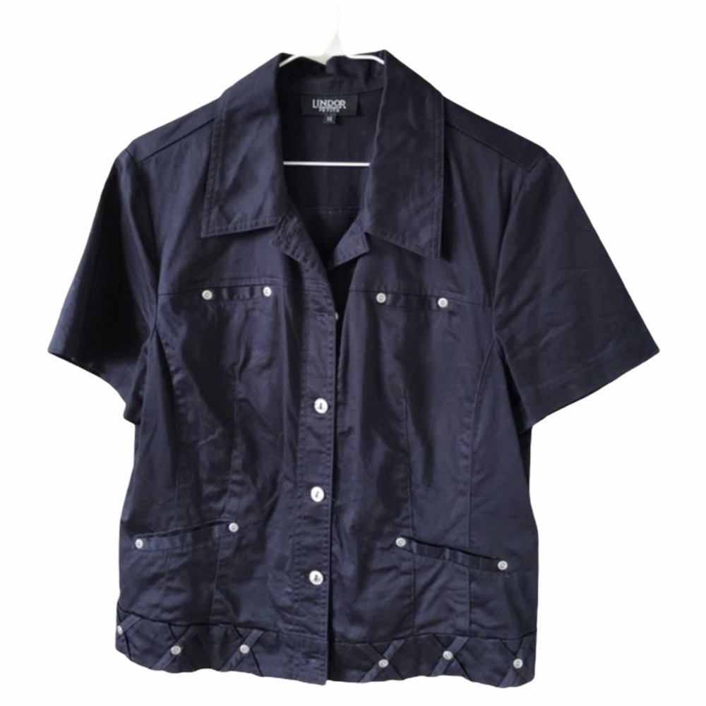 WOMEN'S Navy Blue Petite Cotton Blazer 14P